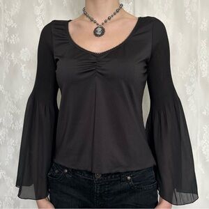 Vamp Whimsygoth Black Blouse With Flared Sleeves